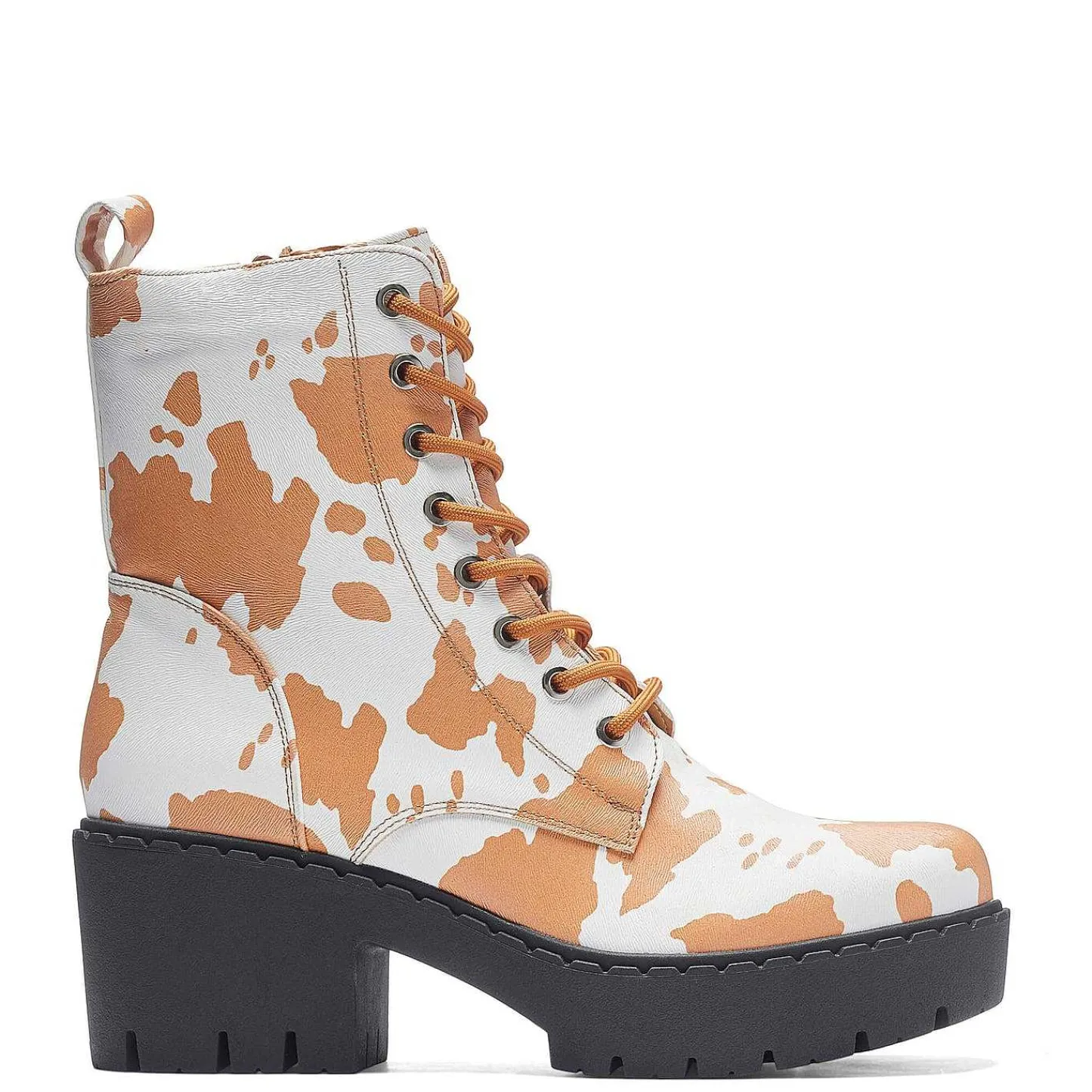 KOI footwear Enkel Laarzen-Clarabelle Bruine Veterlaarzen Met Koeienprint