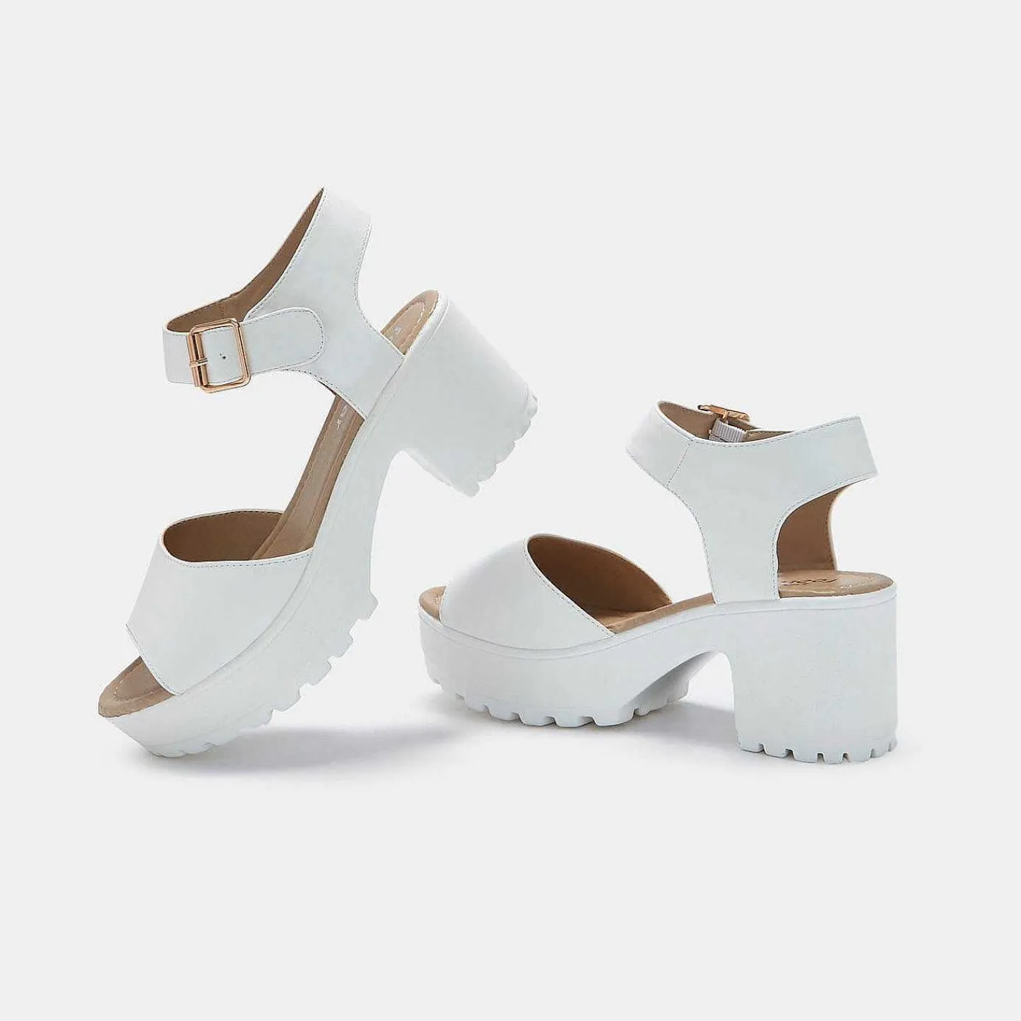 KOI footwear Platform Hakken-Witte Dikke Platform-Sandalen Met Enkelbandje